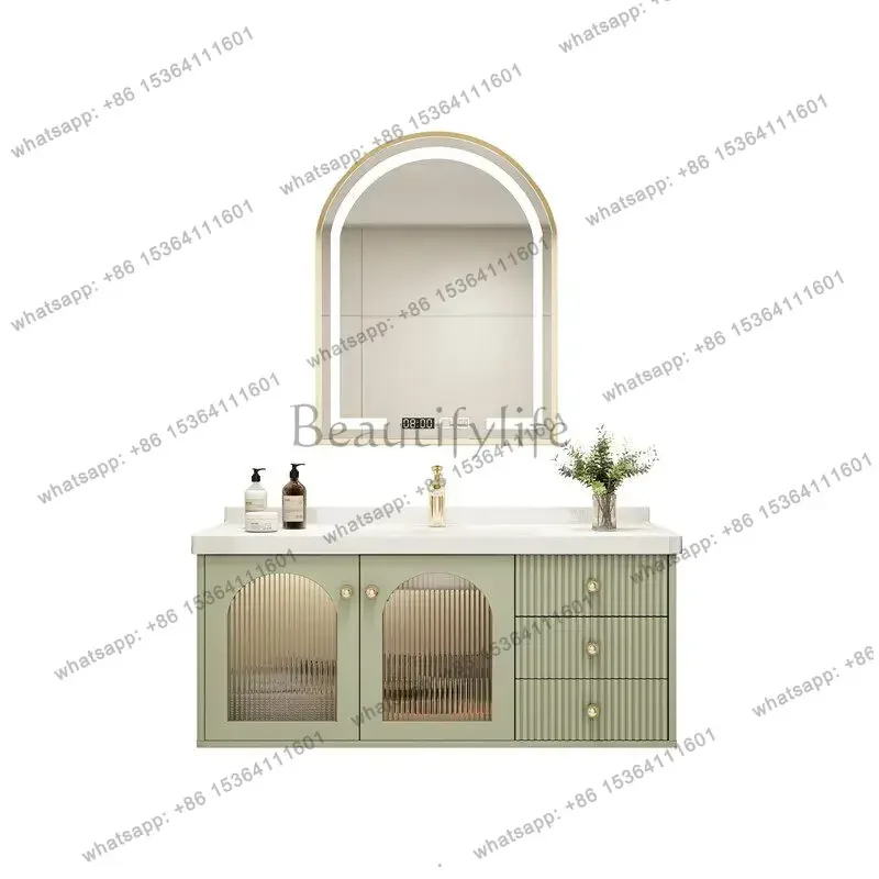

French ceramic integrated basin bathroom cabinet combination American light luxury toilet wash bathroom cabinet