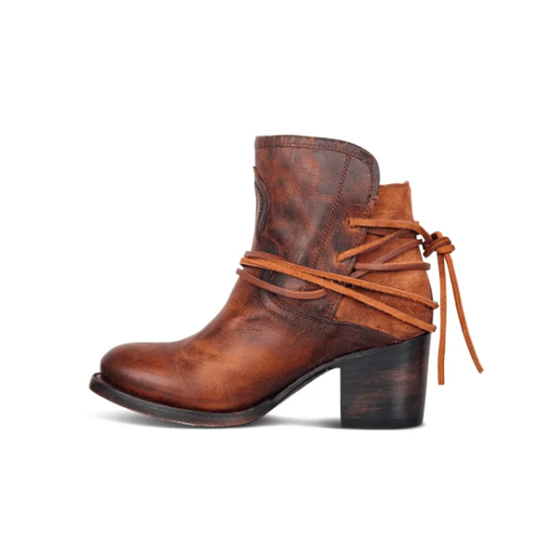 Women Boots 2022 Autumn Vintage Boots Women Chunky Heels Lace-up Booties Heeled Ankle Boots Botas De Mujer