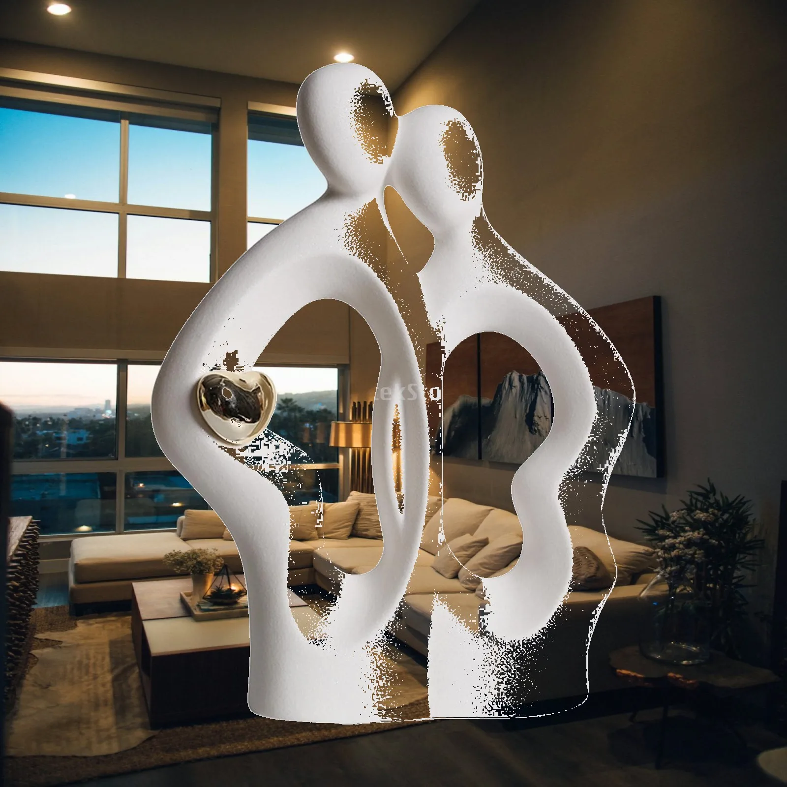 Modern Couple Statue Ceramic Figurine Elegant Abstract Decoration Figure for Shelf Table Desktop Ornament Home Anniversary