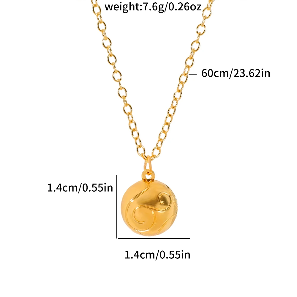 Gold Plated Spherical Pendant Necklace, Embossed Auspicious Cloud Pattern Round Ball Neck Chain, Jewelry Gift for Men Women