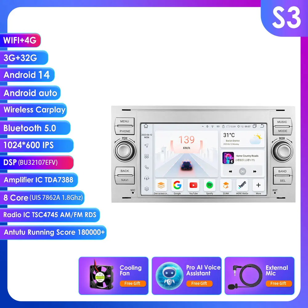 4G LTE Android 2 Din Auto Radio Wifi Autoradio GPS Navi Multimedia Video Player Für Ford Focus 2 Mondeo S/C-Max Kuga Fiesta Fusion