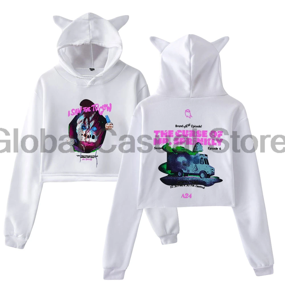 I Saw the TV Glow Movie Pullover 2024 New Streetwear Cat Ears Hoodie Long Sleeve Crop Top Women's Clothes