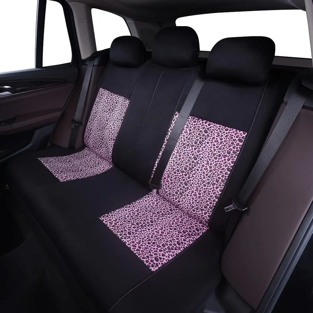 Leopard Print Car Seat Covers,Queen Crown Print Front Bucket Seat Cover,Rear Seat 3-Seater,For Women Universal Fit 99% Cars