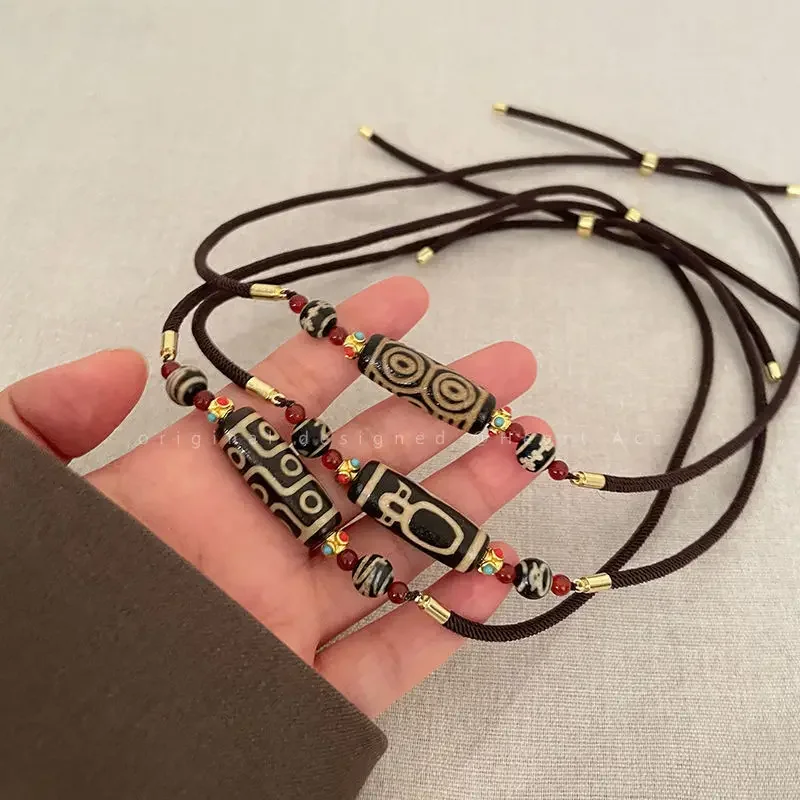 New -Style Ethnic Tibetan Nine-Eye Dzi Bead Necklace Women, Accessories