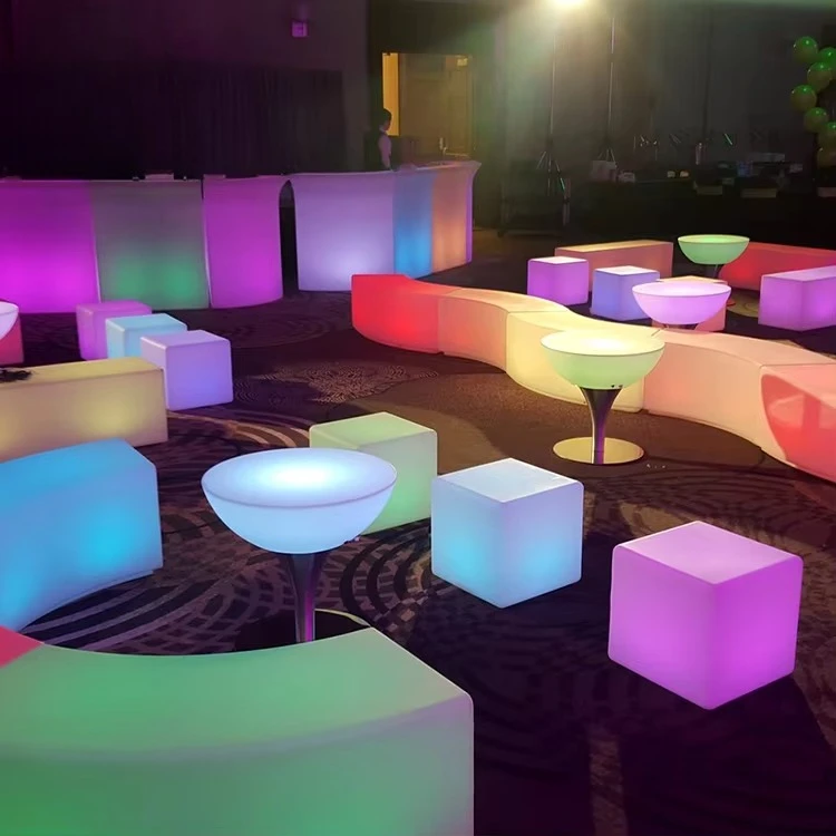 

Commercial Light up Led Bistro Curved Round High Top Standing Portable Cocktail Interactive bar Tables
