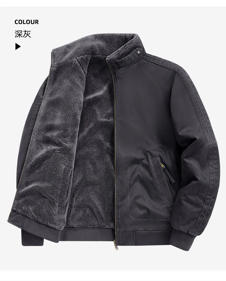 Men's Thick Padded Reversible Cotton Jacket Fleece Lined Winter Warm Casual Bomber Outdoor Daily Outerwear Parkas 26620A