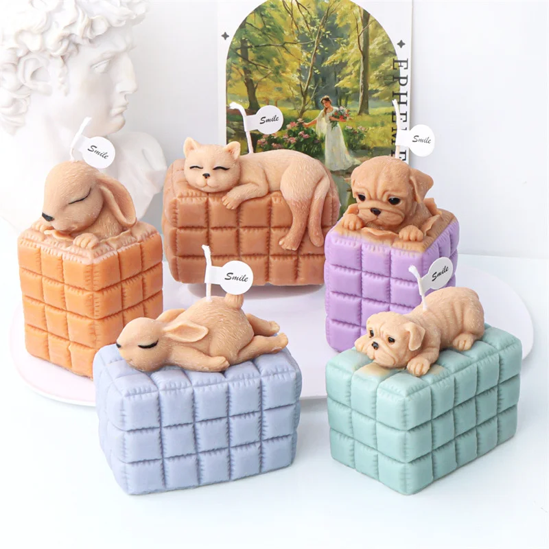 

3D Animal Sofa Silicone Candle Mold Cute Puppy Cat Rabbit Plaster Resin Making Supplies DIY Cake Baking Tools Desktop Decoration