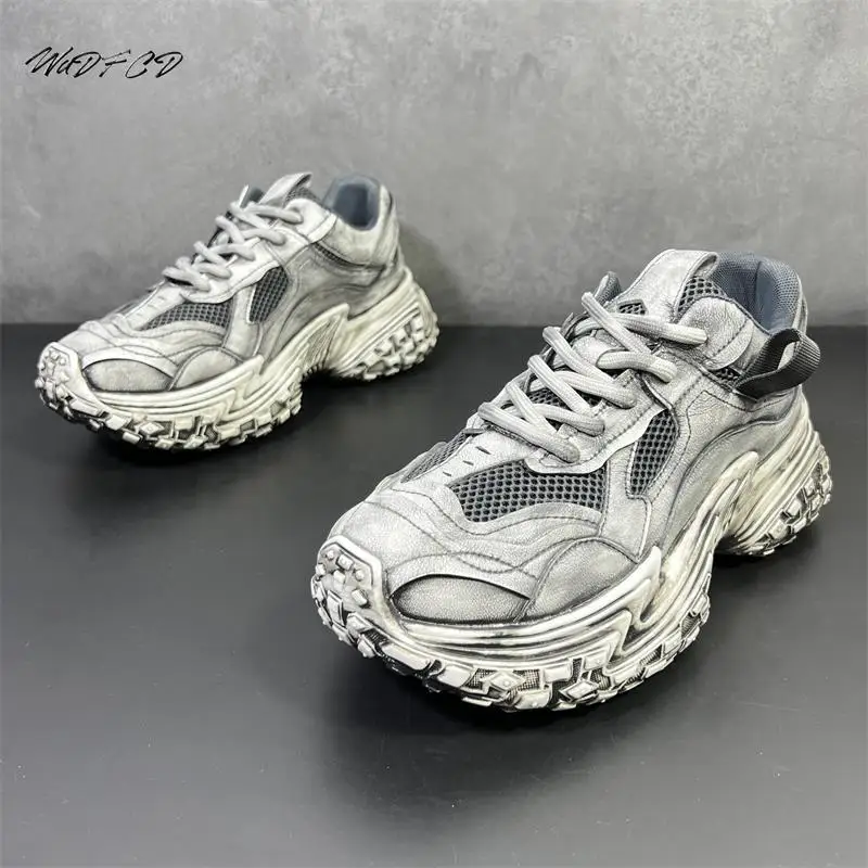 Chunky Sneaker Men Designer Tire Sole Running Shoes Fashion Casual Leather Mesh Breathable Height Increased Platform Sport Shoes