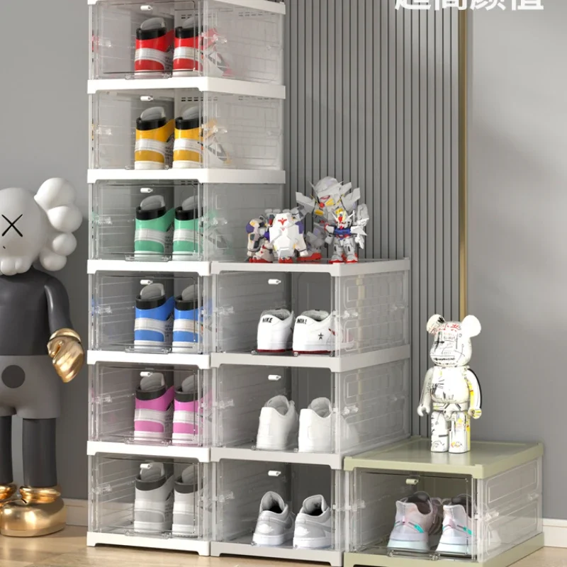 Foldable Integrated Shoe Box Storage Shoe Cabinet Transparent and Visible Installation Free Dustproof and Moisture proof