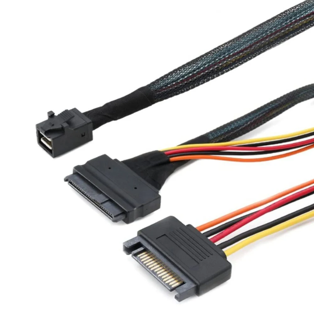 Internal PCIe 4.0 Mini SAS SFF-8643 to U.2 SFF-8639 SSD with 15 Pin Male SATA Power Cable