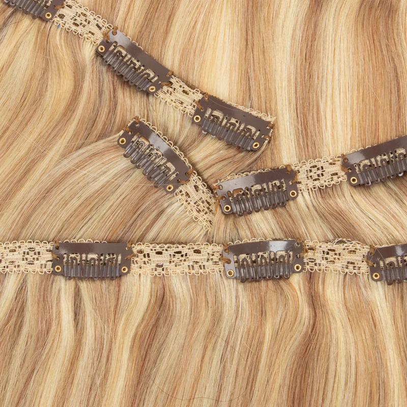 

Human Hair Clip Ins P18/613 Blonde Silk Straight Clip in Extensions Machine Remy Clip on Hair Extensions 7Pcs/set 12"-24"