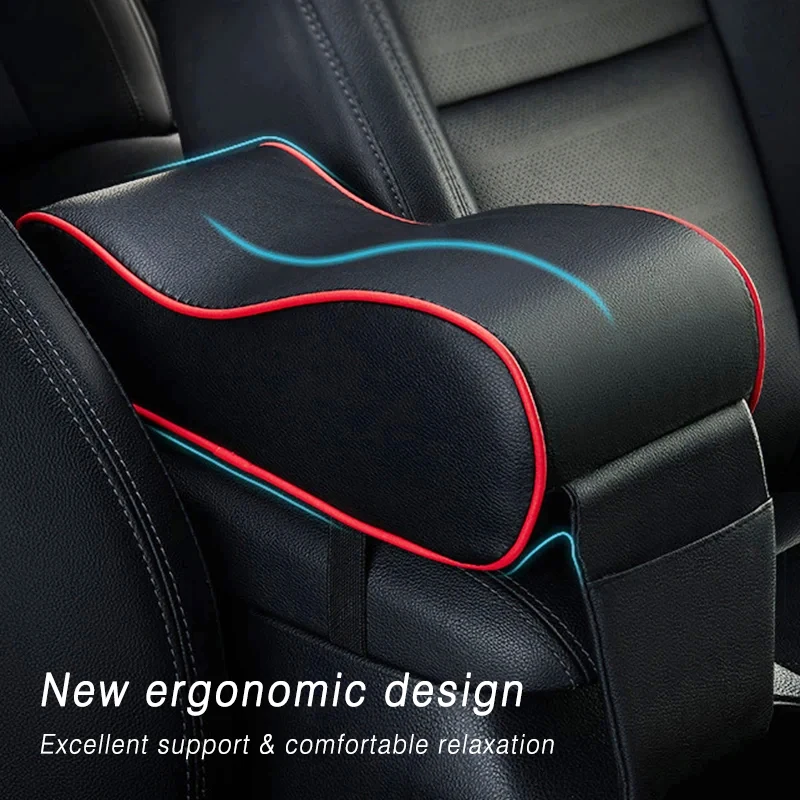 Car Armrest Pad Leather Auto Central Console Protection Cushion Thicken Memory Foam Auto Armrests Storage Box with Pocket