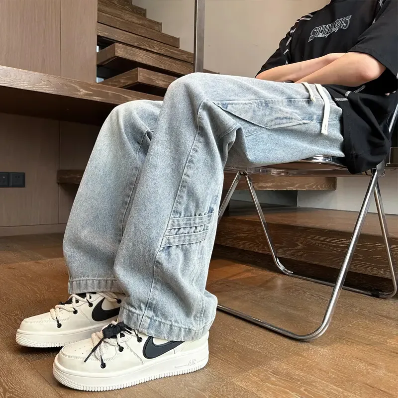 【Mirrordust】AutunnoinsLoose American High Street Jeans casual Pantaloni larghi a gamba larga