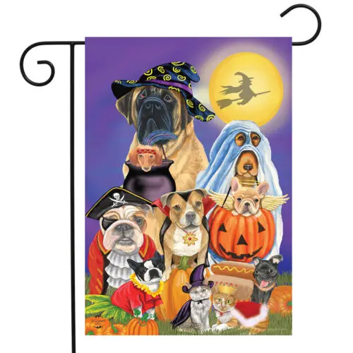 Trick or Treat Dogs Halloween Garden Flag Cats Jack o'Lantern 12.5