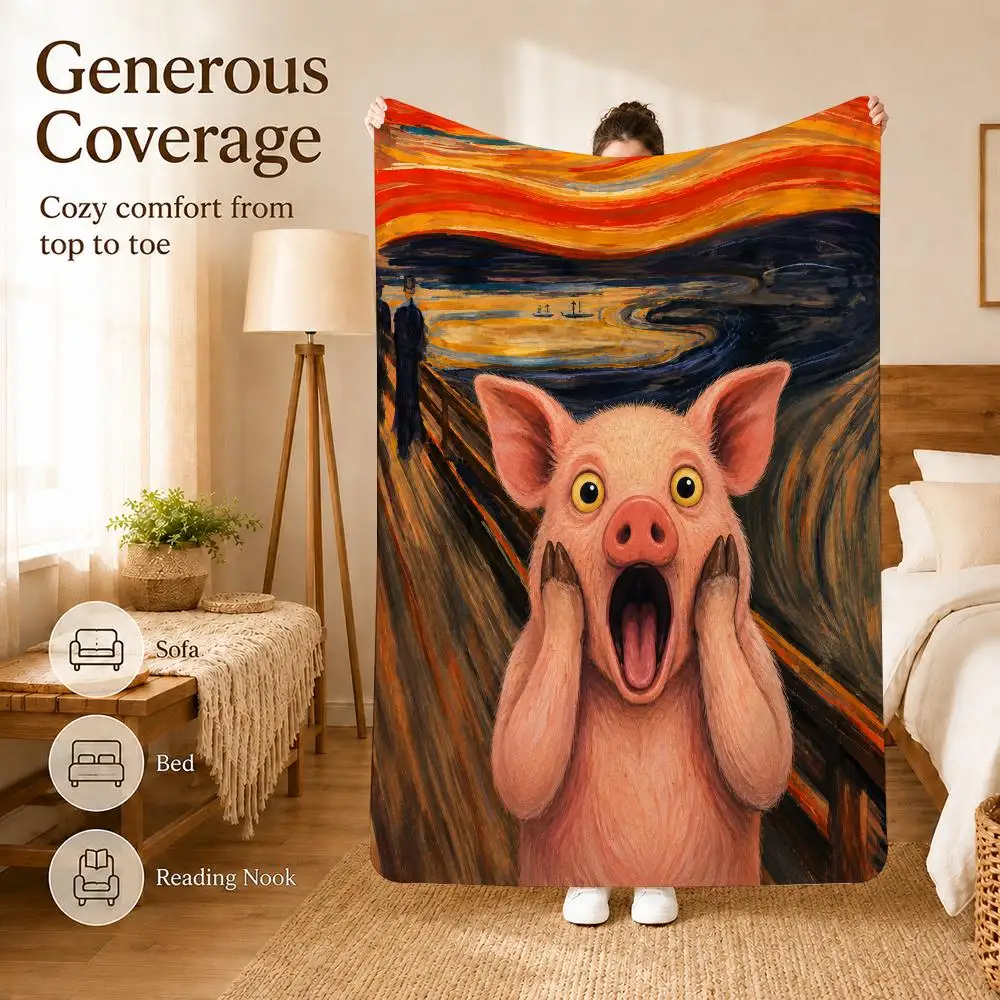 Edvard Munch The Scream Animal Throw Blanket Soft Flannel Throw Lightweight Summer Home Nap for Office Travel Sofa Bed