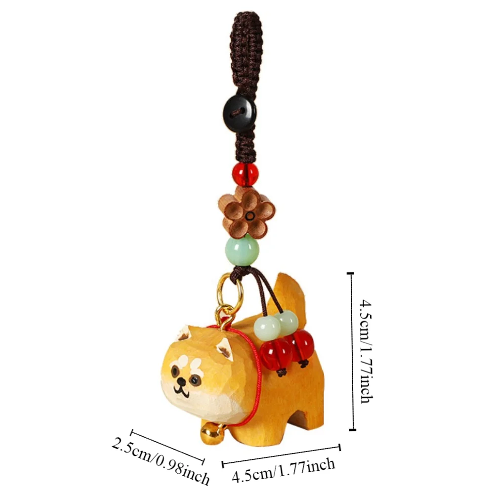 Fashion Flower Wooden Carved Dog Keychain Weave Rope Beads Wood Shiba Inu Dolls Pendant Bag Hanging Kawaii Car Keyring Gifts