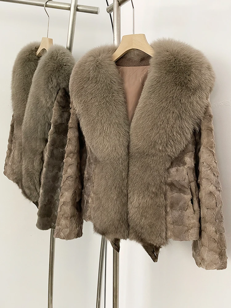 여성용 신상 겨울 상의 짧은 두꺼운 따뜻한 천연 밍크 퍼 코트 여성용 천연 여우털 푹신한 외투 재킷