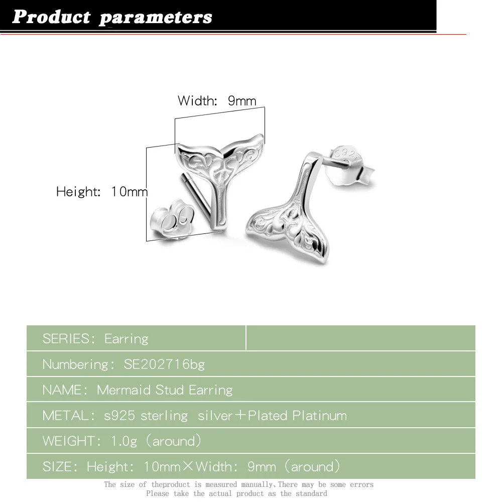 925 Sterling Silver Earrings for Women Fish Tail Design Fine Jewelry Wedding Party Charm Ornaments Brides Accessory