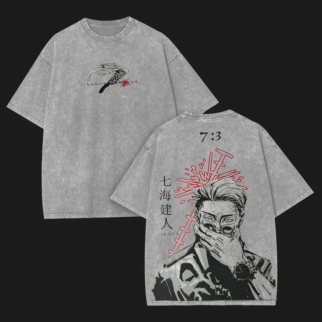 Nanami Kento Graphic T-shirt Jujutsu Kaisen Manga Vintage Washed T Shirt Men Women Clotheing Oversized Cotton Short Sleeve Tees