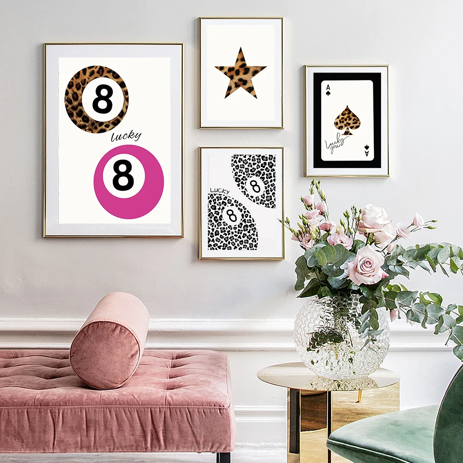 Leopard Art Lucky 8 Ball Illustration Trendy Retro Art Luxury Wall Art Canvas Painting Nordic Poster Home Living Room Decor