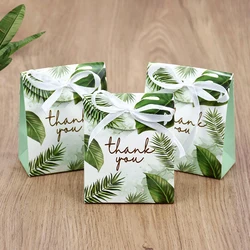 10/50Pcs Thank You Candy Gift Box Green Leaf Cookie Chocolate Packaging Bag Wedding Favors for Guest Birthday Party Decor Supply