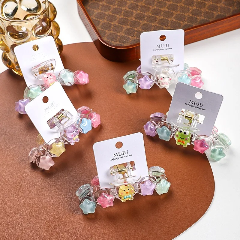 

Милые мультяшные звезды, когти для волос, корейский стиль, девичьи красочные милые заколки для волос, аксессуары для волос в форме акулы на затылке