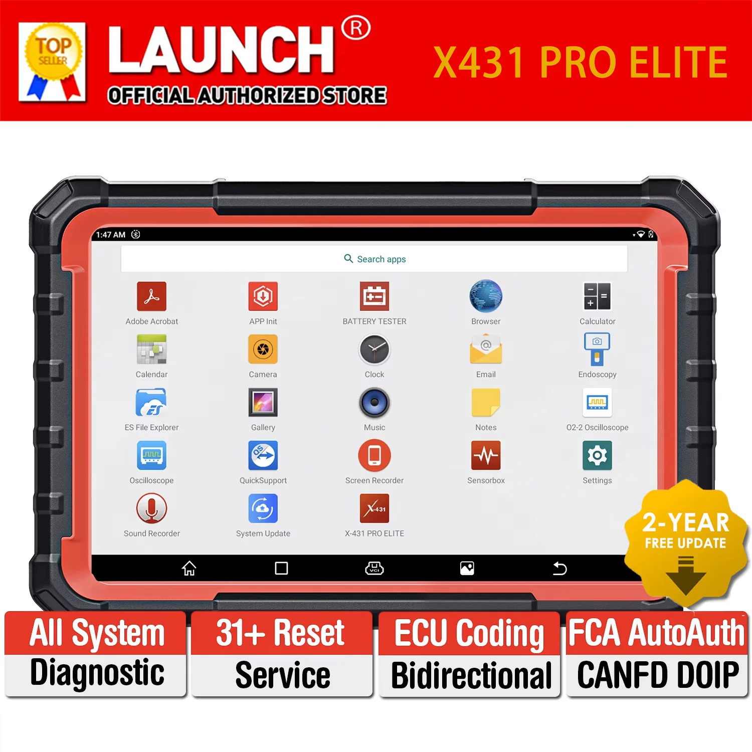 

LAUNCH X431 PRO ELITE Автомобильные полные диагностические инструменты CANFD DOIP ECU КОДЫ Двунаправленное управление 31+ Сброс OBD2 СКАНЕР