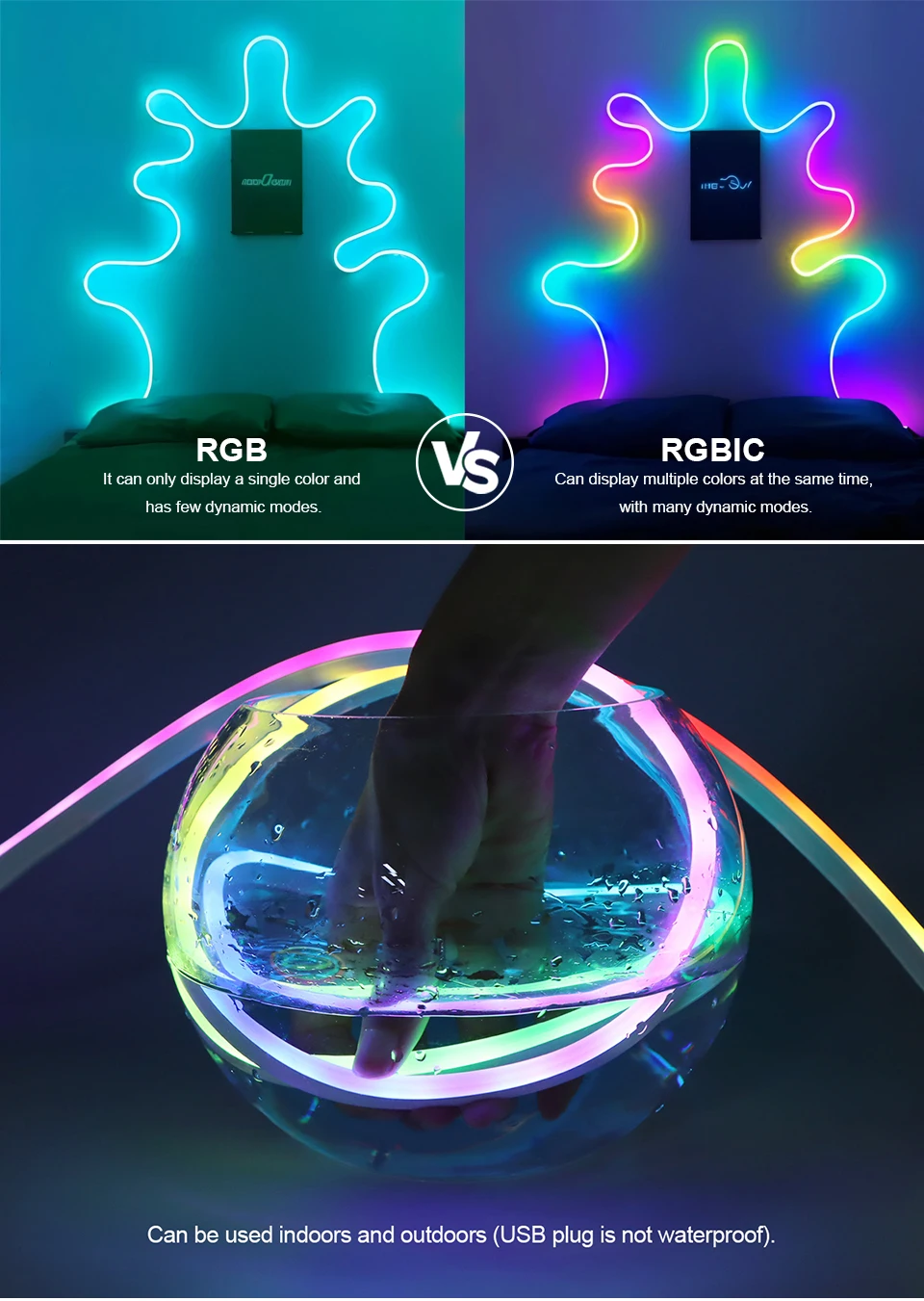 5M/16.4FT USB LED Light Neon Strip WS2812B RGBIC DC5V Rope Lights Neon Tape Chasing Effect Room Wall Decor Neon Sign