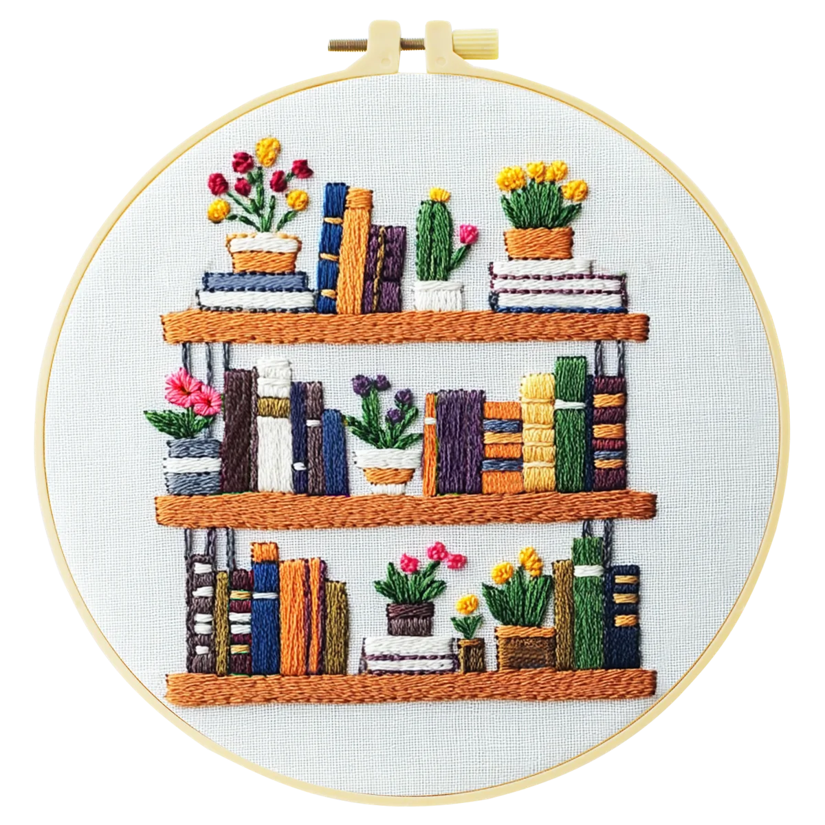 1 Stück 20X20CM/15X15CM 7,87/6,3 Zoll Bücherregal-Stickerei-Starter-Kit DIY-Kit DIY-Stickerei-Set Handarbeiten Heimdekoration Nadelkunst – Detail 3