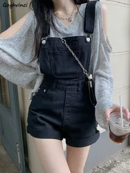 Denim Rompers Women Vintage Casual Simple Korean Fashion Chic Streetwear College Summer Sweet All-match High Waist Preppy Style