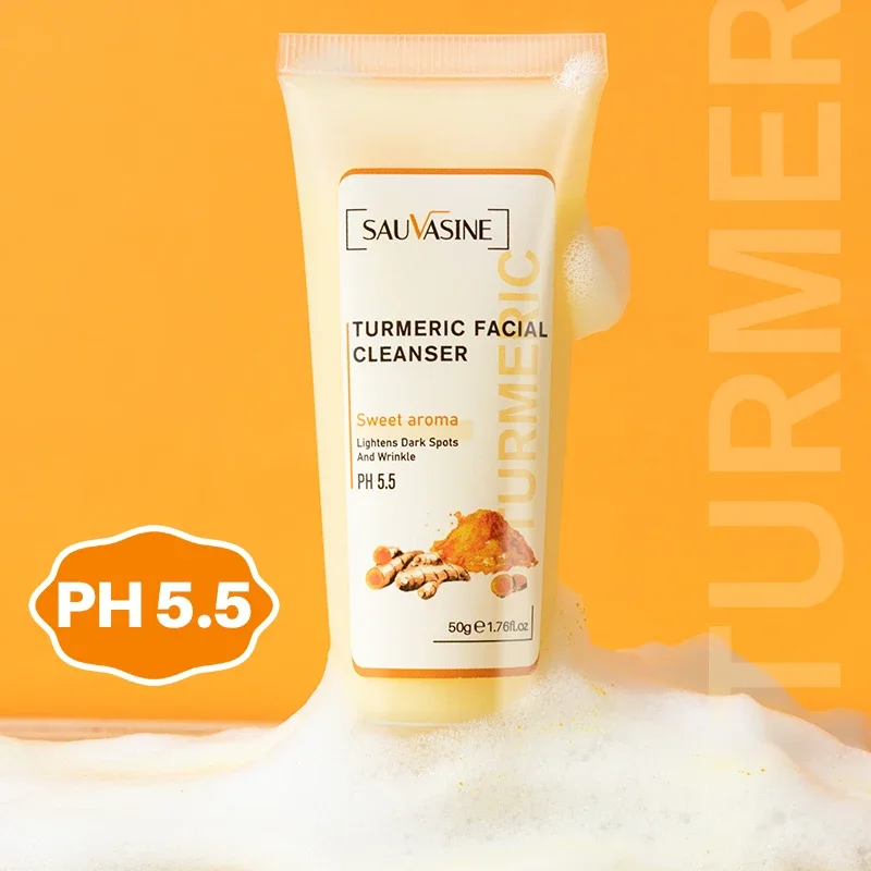 Professional Turmeric Cleanser Whitening Cream Brightening Facial Deep Cleaning Wash Foam Reduce Pockmark Acne Wrinkle Dark Spot