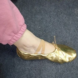 Girls Ballet Shoes Gold Silver Soft Sole Ballet Dance Slippers Children Practise Ballerina Shoes Woman Gymnastics Pu Leather