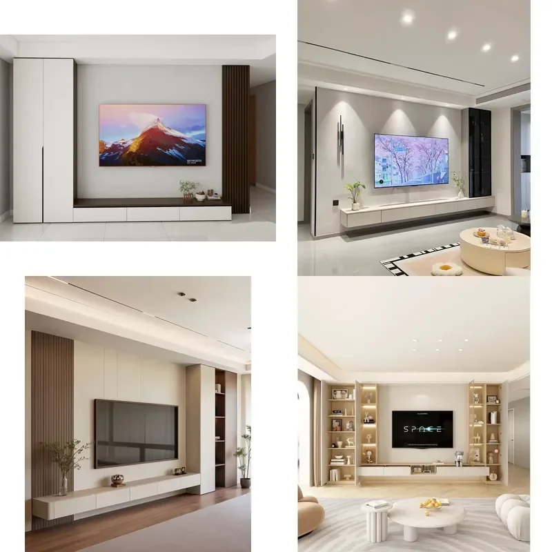 Luxury Solid Wood Wall Mounted TV Cabinet for Living Room Customizable Size and Color Plywood Structure High Value Storage