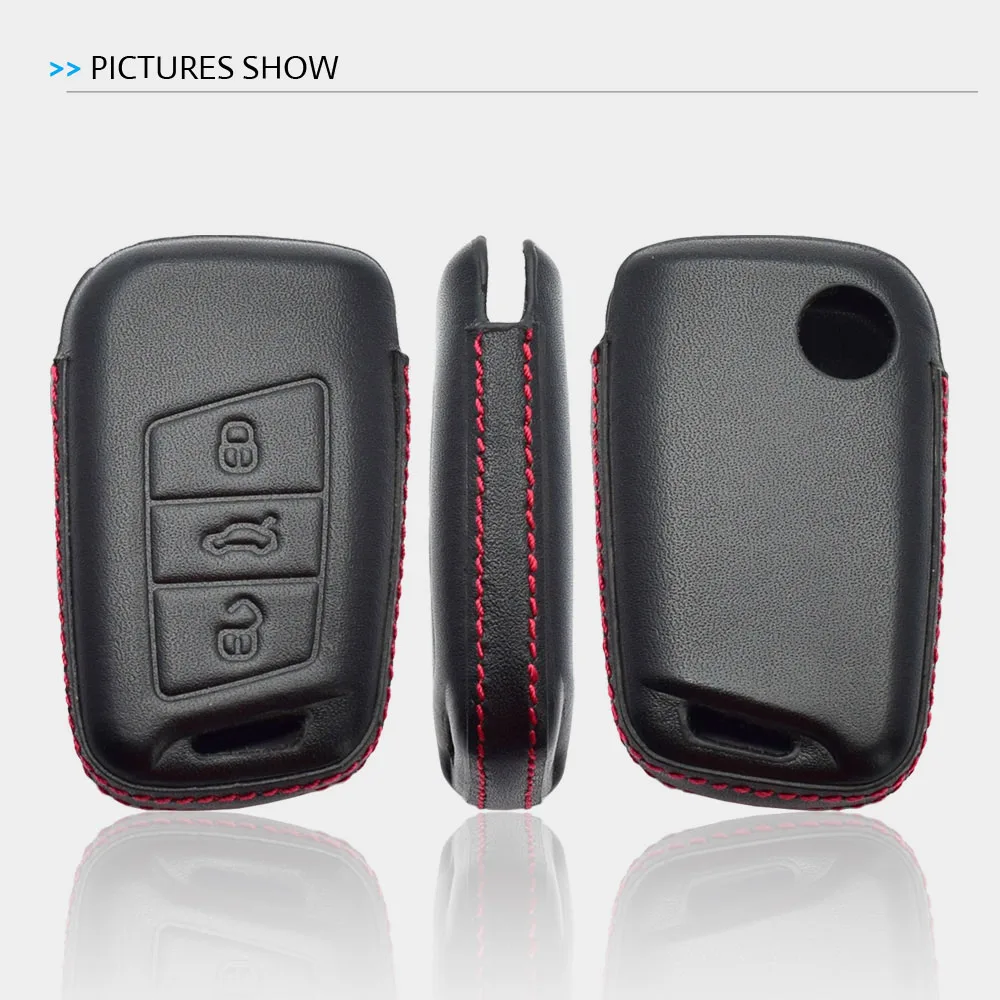 Leather Car Key Case Keychain For Skoda Superb A7 Kodiaq VW Volkswagen Passat B8 Magotan Jetta Smart Remote Fobs Protector Cover