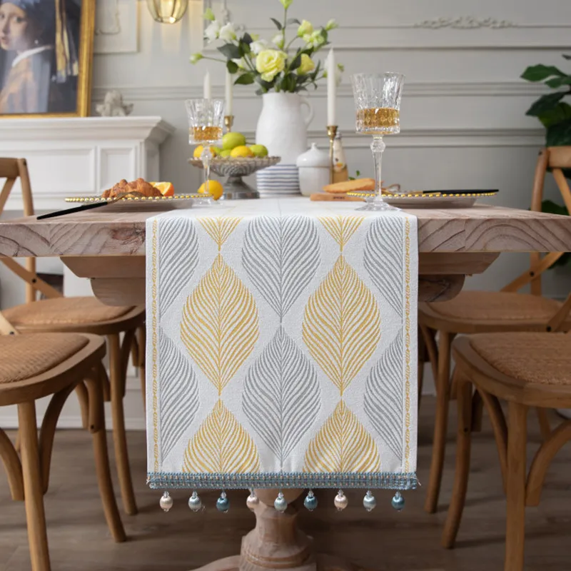 Yellow Leaf Pattern Table Runner,Living Room, Coffee, Tea, Desk Cover,Simple Dining Table Cloth, High Quality Hotel Table Runner