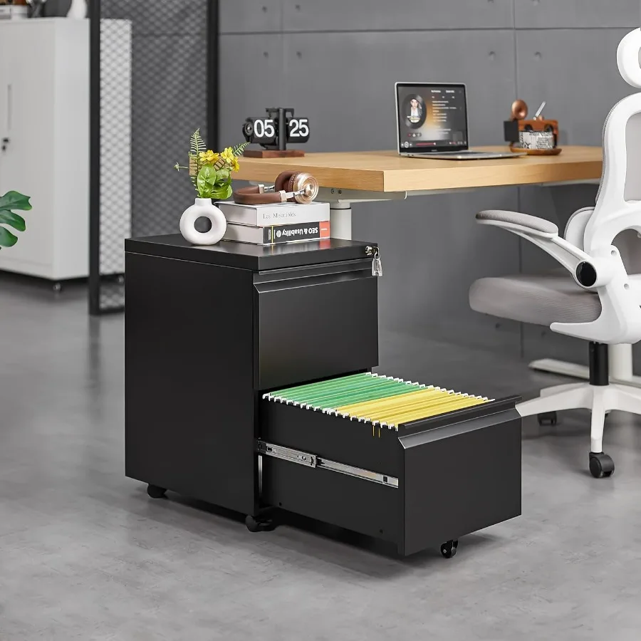 2 Drawer Locking File Cabinet, Fully Assembled Heavy-Duty Metal Filing Cabinets for Home Office, Quiet Slides, Anti-Tipping Whe