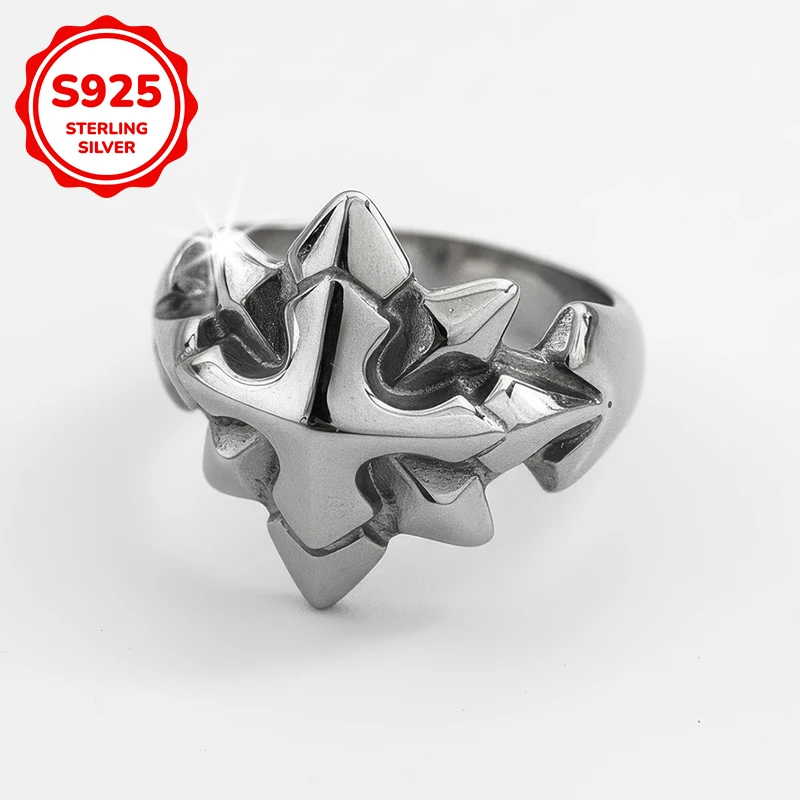 

925 sterling silver fashionable and trendy Starlight men's open ring, men's jewelry gift, suitable for parties and gatherings
