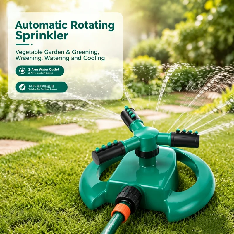 360 Degree Automatic Rotating Sprinkler Rotating Garden Lawn Water Sprinklers Rotating Three-way Nozzle Garden Supplies