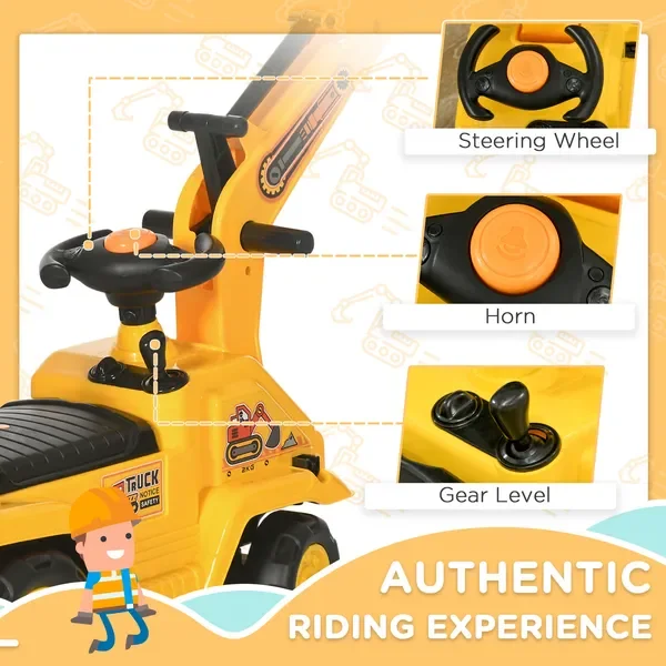 NO POWER 3 in 1 Ride On Toy Excavator Digger Scooter Pulling Cart Pretend Play Construction Truck