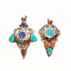 Nepal Hand Vintage Big Pendants Copper inlaid Colorful Stone Jewelry Arrow Pendant TBP311