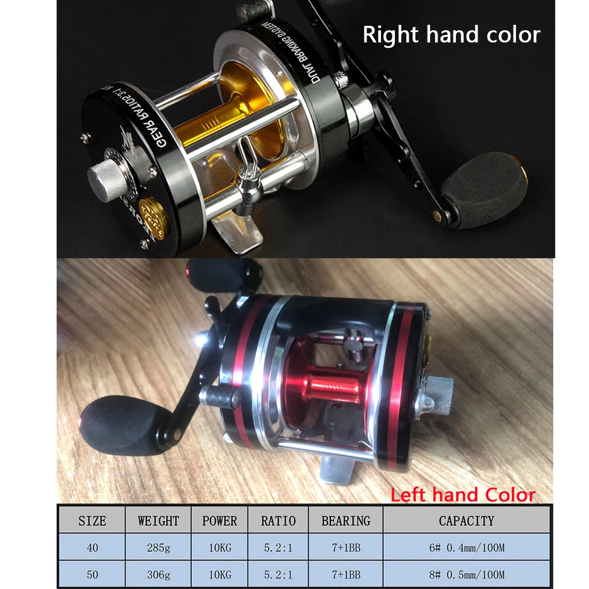 Double Centrifugal Brake 5.2:1 Corrosion-resistant 7+1 Bearings Fishing Reel Spinning Metal Right Left Hand Bait Casting Wheel