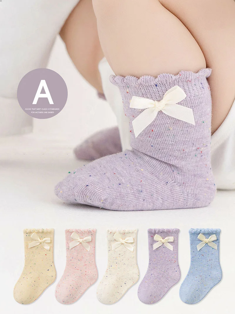 

5 Pairs a Lot MILANCEL New Autumn Kids Knee-high Socks 0-8T Cute Bow Girls Candy Color Socks Sweet Princess Socks