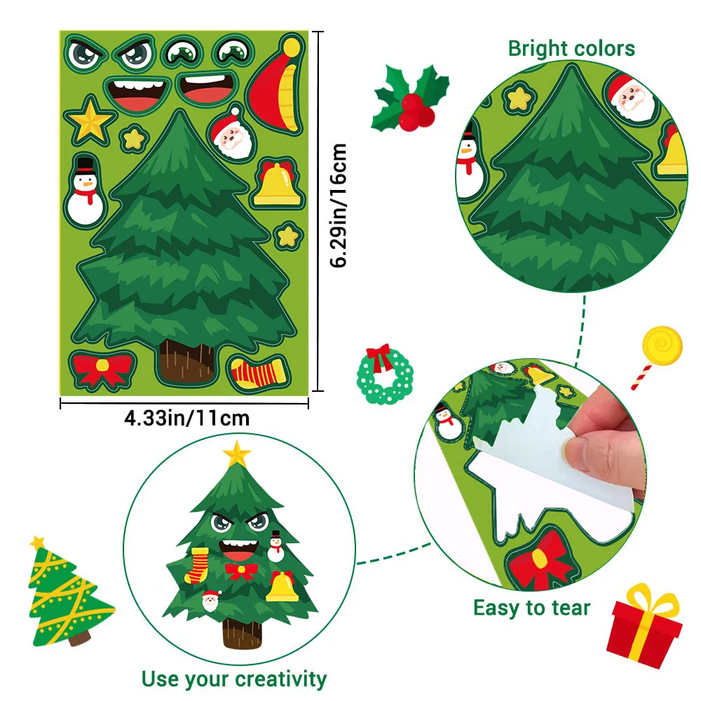 8 pezzi adesivi puzzle natalizi cartoni animati per bambini Babbo Natale pupazzo di neve adesivi per albero di Natale decorazione per feste fai da te assemblare adesivi impermeabili