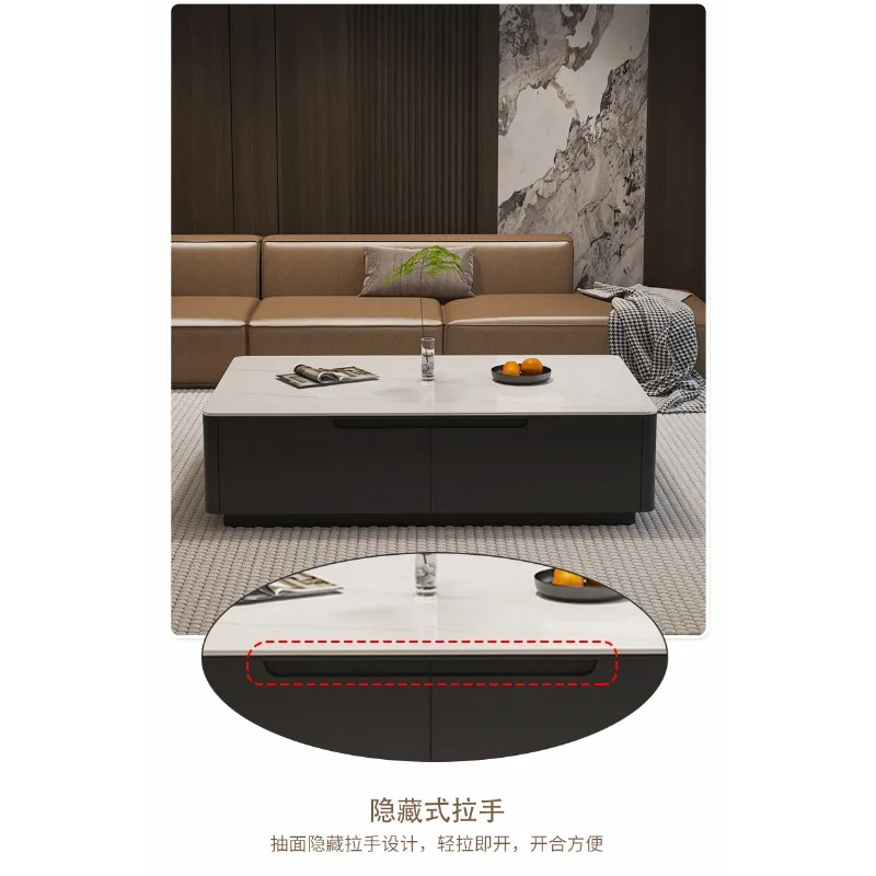 black rock slab rectangular coffee table with Drawer Rock plate desktop side table for living room household tv table