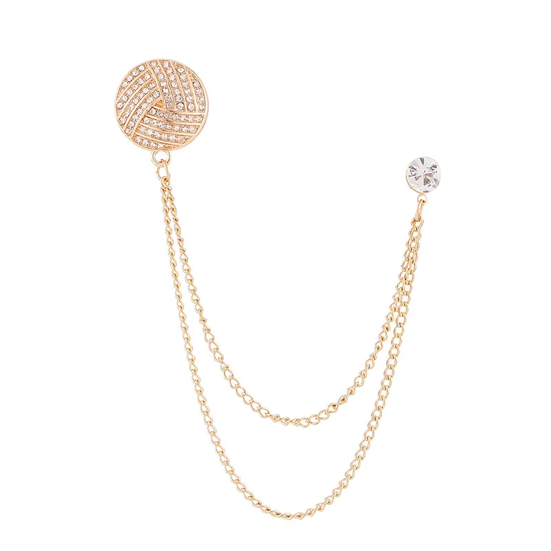 Korean Crystal Crown Brooch Star Tassel Chain Rhinestone Lapel Pins Men\'s Shirt Suit Collar Wedding Party Badge Accessories