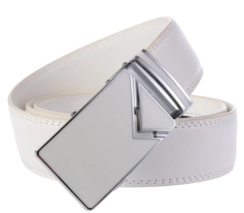 new Men's leather belt, leather belt, automatic buckle, middle-aged business belt for young students white belt