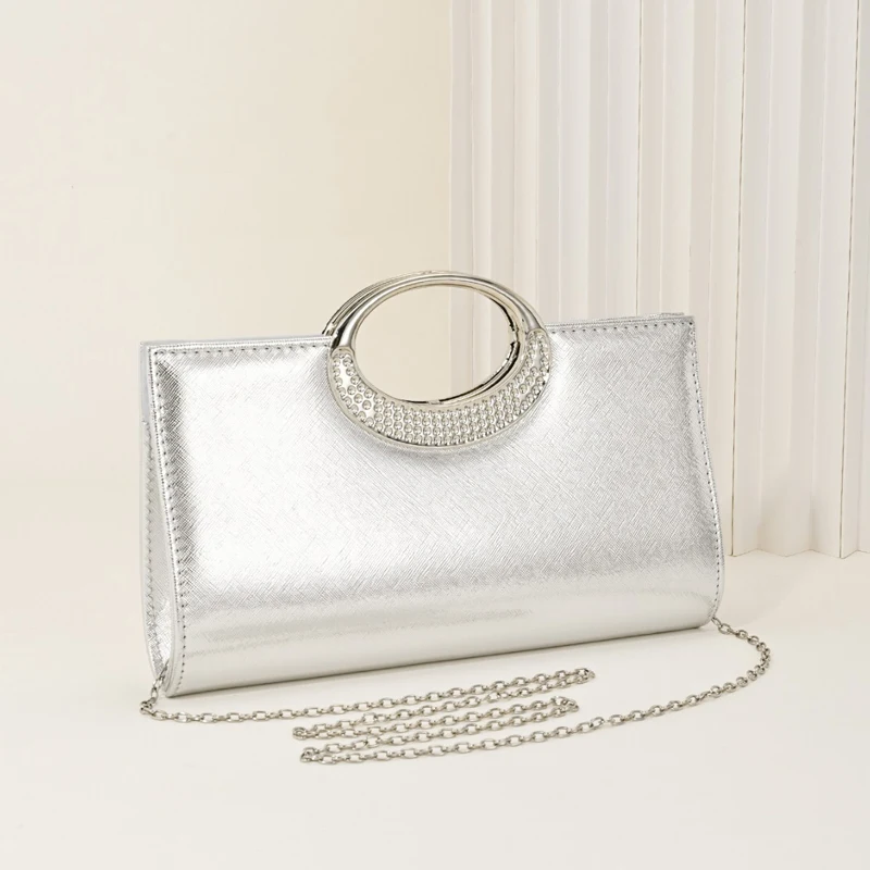 

New Glossy Diamond Ladies Dinner Bag Rhinestone Clutch Handbag Metal Handle Chain Evening Wedding Party Bride Dress Shoulder Bag