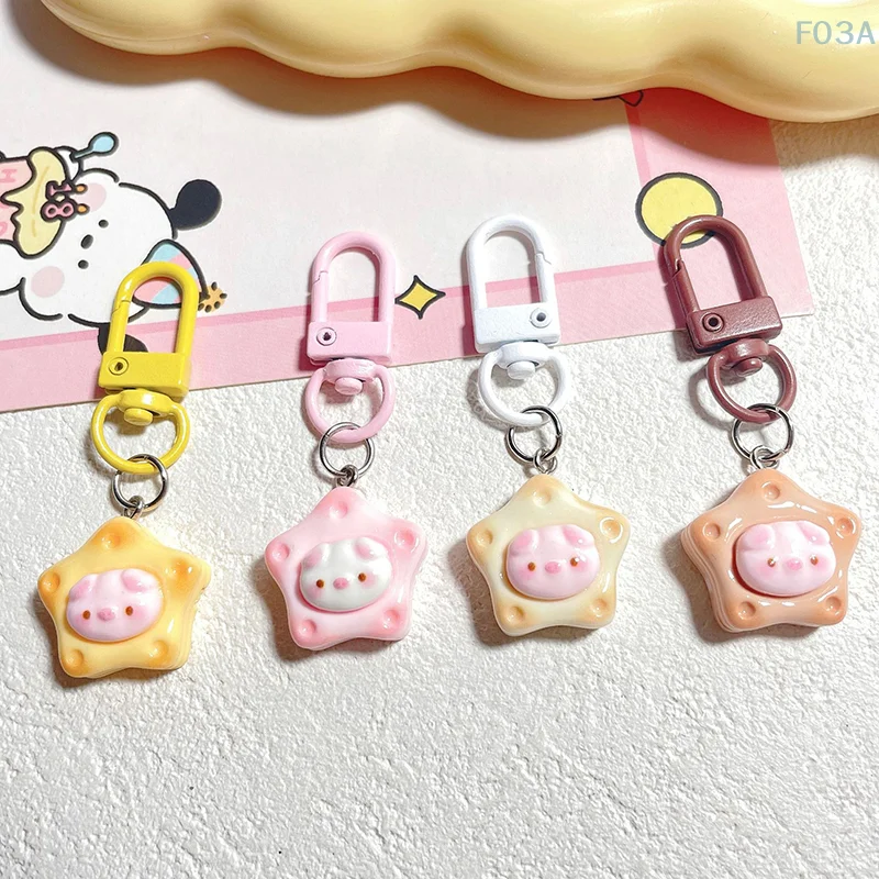 1Pcs New Cute Pig Five-pointed Star Cheese Keychain Resin Pendant Cute Bag Ornament Headphone Key Case Decoration Accessories