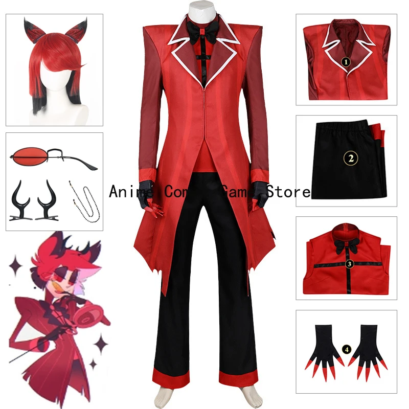 

In Stock Alastor Hazbin Cosplay Female Costume Wig Ear Headwear Full Sets Anime Game Halloween Outfit for Women Men