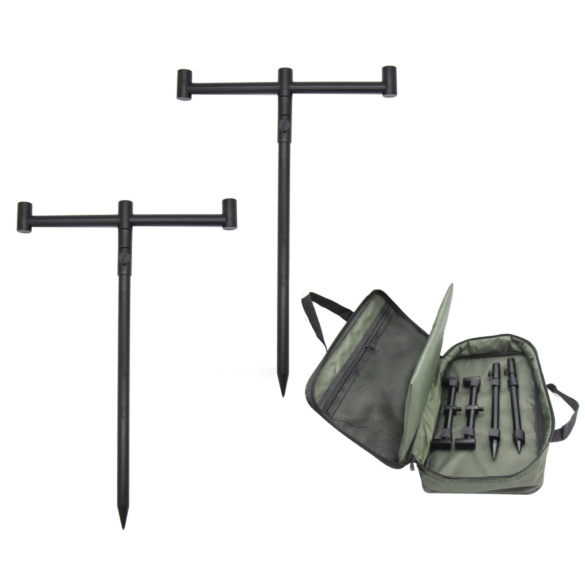 

Carp Fishing Rod Pod Set Buzz Bar and Bank Sticks With 3 Rod Rest Head in Portable Tackle Bag